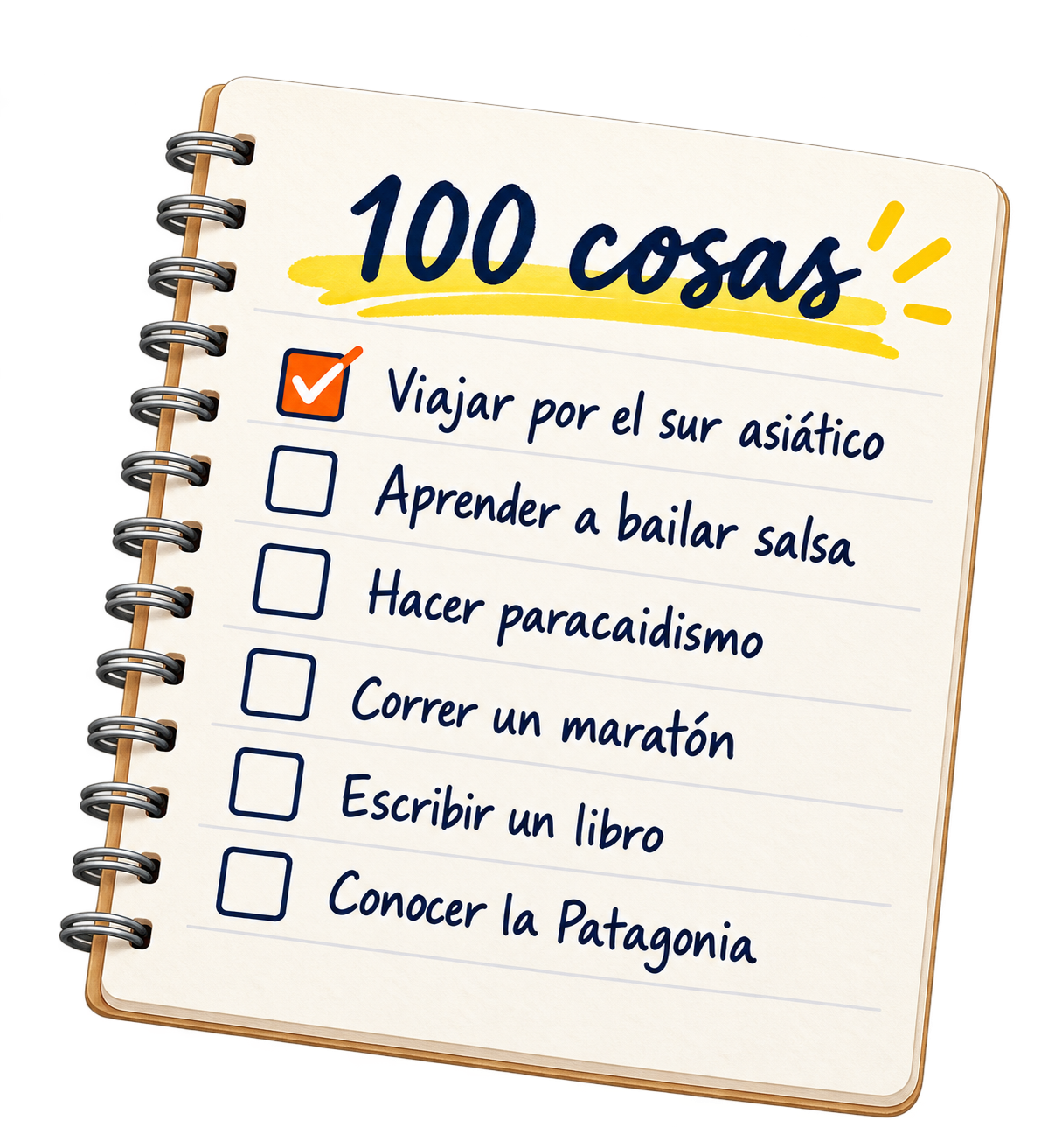 Vista previa de una lista de 100 cosas